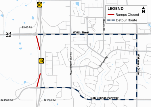 K-10 ramps in west Lawrence to close through May