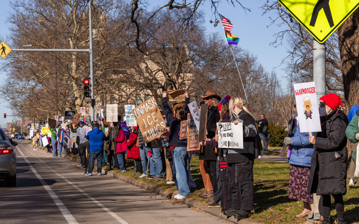 Haskell students gather Lawrence community in peaceful protest, demand ICE stay out of Lawrence