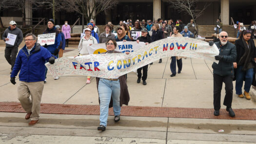 KU faculty union rallies as bargaining team meets with administrators, hoping to avoid impasse