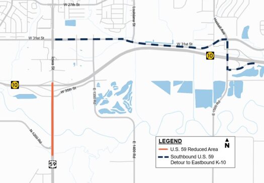 U.S. 59 south of Lawrence to be reduced to one lane through September