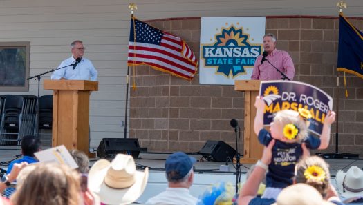 Clamorous crowd dominates first Kansas U.S. Senate debate between Marshall, Hamilton