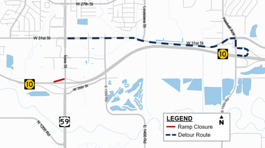 Crews to close ramp to K-10 in southern Lawrence